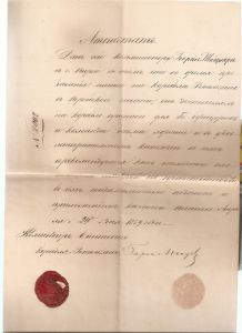 Документы русских эскадр в Средиземном море.XIX век.Аттестат поставщика флота..