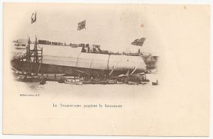 Спуск на воду русского броненосца Цезаревич. Почтовая карточка. Франция 1901 год.  ― Сибирскiй коллекцiонеръ
